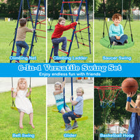 6-in-1 Patio Kids Swing Set Metal Frame with Swings and Climbing Ladder