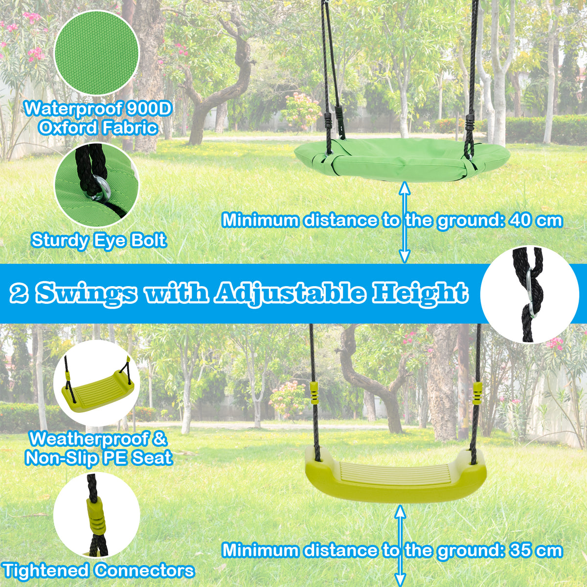 6-in-1 Patio Kids Swing Set Metal Frame with Swings and Climbing Ladder
