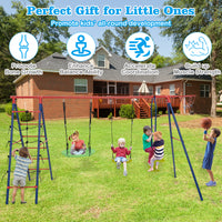 6-in-1 Patio Kids Swing Set Metal Frame with Swings and Climbing Ladder