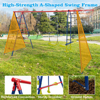6-in-1 Patio Kids Swing Set Metal Frame with Swings and Climbing Ladder
