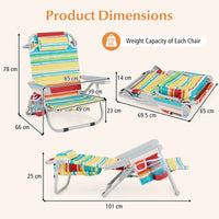 Backpack Beach Chair, Foldable 5-Position Lay Flat Lounge Chair w/ Cup Holder