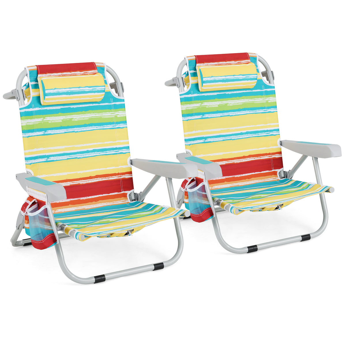 Backpack Beach Chair, Foldable 5-Position Lay Flat Lounge Chair w/ Cup Holder