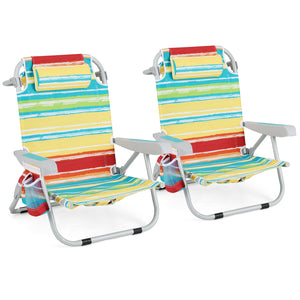 Backpack Beach Chair, Foldable 5-Position Lay Flat Lounge Chair w/ Cup Holder