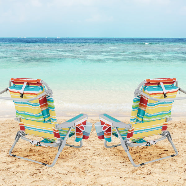 Backpack Beach Chair, Foldable 5-Position Lay Flat Lounge Chair w/ Cup Holder