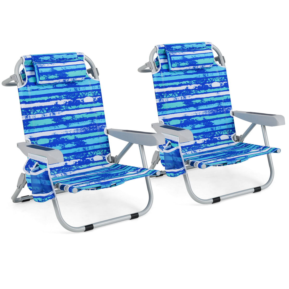 Backpack Beach Chair, Foldable 5-Position Lay Flat Lounge Chair w/ Cup Holder