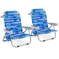 Backpack Beach Chair, Foldable 5-Position Lay Flat Lounge Chair w/ Cup Holder