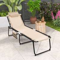 Patio Folding Chaise Lounge with 4-Level Backrest & Detachable Headrest Outdoor（59cm）