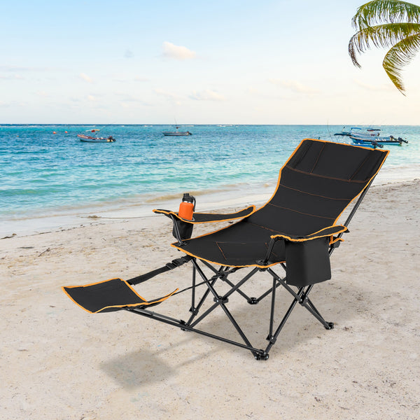 Folding Camping Chair with Footrest, Camping Lounge Chair with Adjustable Backrest