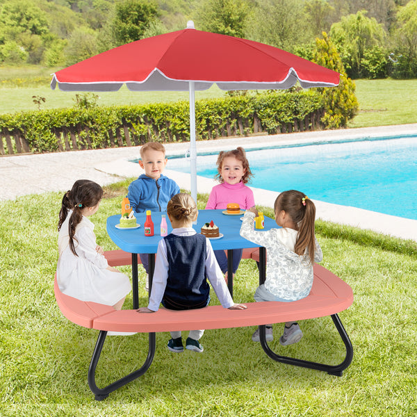 Kids Outdoor Activity Table w/Adjustable & Collapsible Umbrella for up to 8 Children
