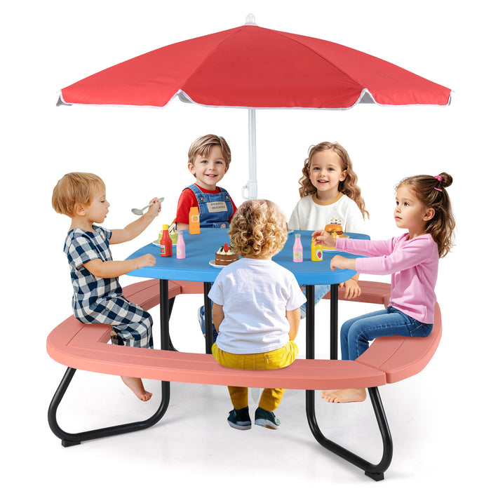 Kids Outdoor Activity Table w/Adjustable & Collapsible Umbrella for up to 8 Children