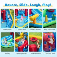 Inflatable Water Park, Water Slide with Splash Pool, Water Cannon, Ring Toss Game