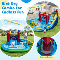 Inflatable Water Park, Water Slide with Splash Pool, Water Cannon, Ring Toss Game