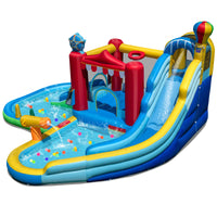 Inflatable Water Park, Water Slide with Splash Pool, Water Cannon, Ring Toss Game