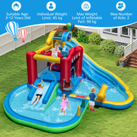 Inflatable Water Park, Water Slide with Splash Pool, Water Cannon, Ring Toss Game
