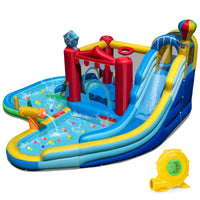 Inflatable Water Park, Water Slide with Splash Pool, Water Cannon, Ring Toss Game