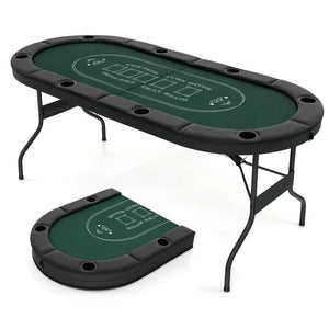 1.8m Foldable Poker Table for 8 Players, Portable Oval Card Board Game Table