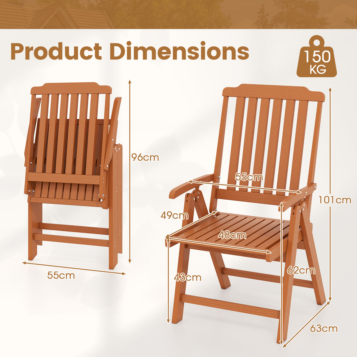 Foldable Patio Chair, All-Weather HDPE Outdoor Dining Chair w/ Armrest