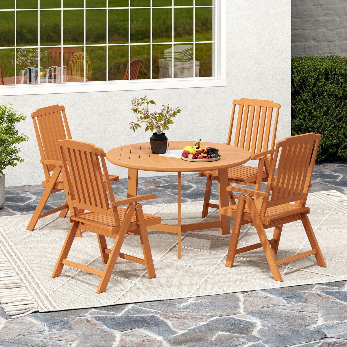 Foldable Patio Chair, All-Weather HDPE Outdoor Dining Chair w/ Armrest