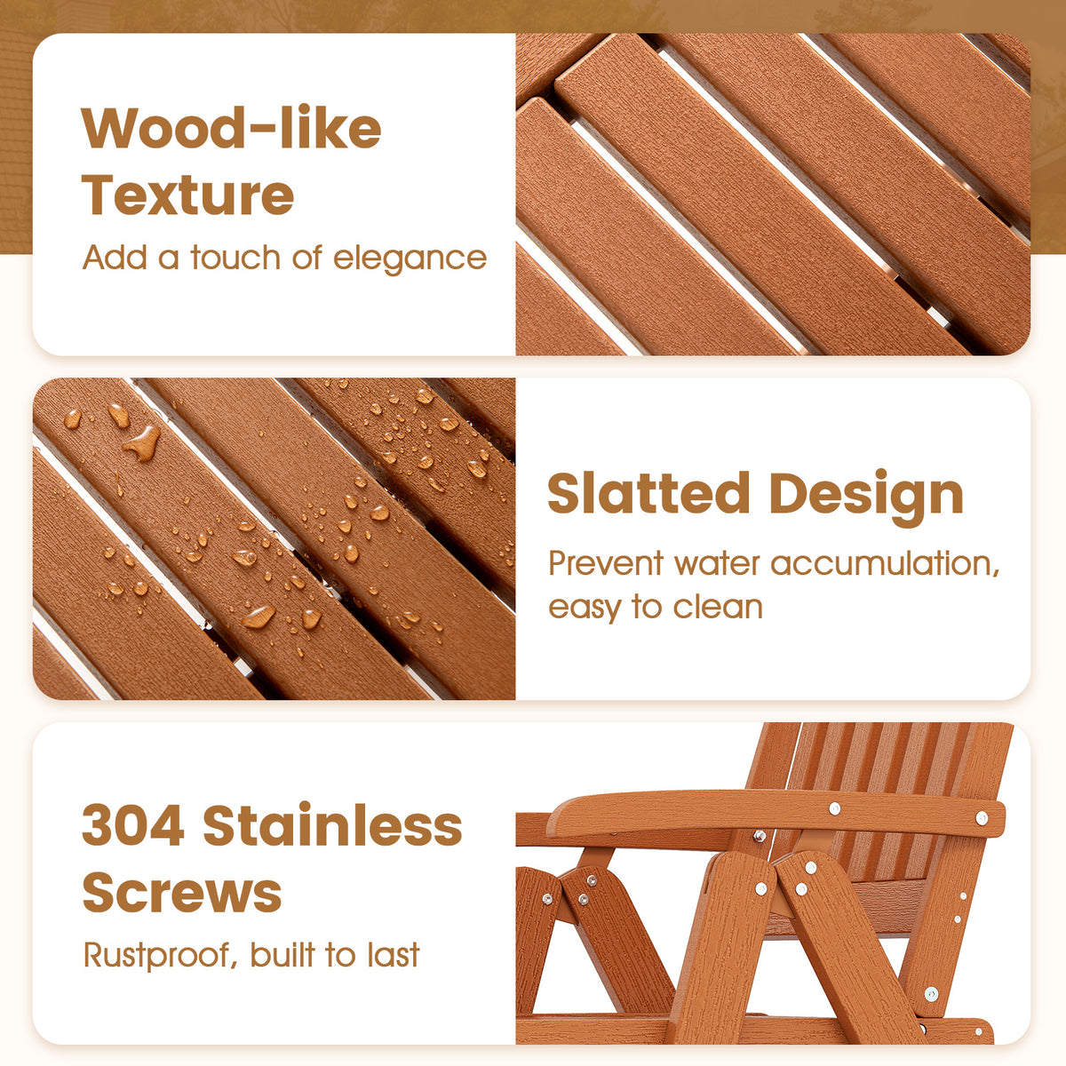 Foldable Patio Chair, All-Weather HDPE Outdoor Dining Chair w/ Armrest