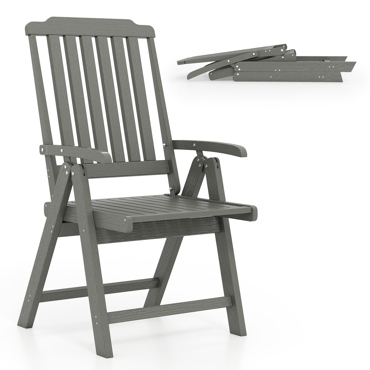 Foldable Patio Chair, All-Weather HDPE Outdoor Dining Chair w/ Armrest