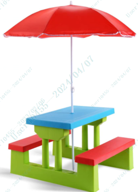 Kids Colorful Picnic Table Set with Removable Umbrella