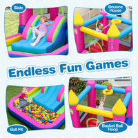 Inflatable Bounce House, 4-in-1 Kids Princess-themed Bouncer w/ Slide