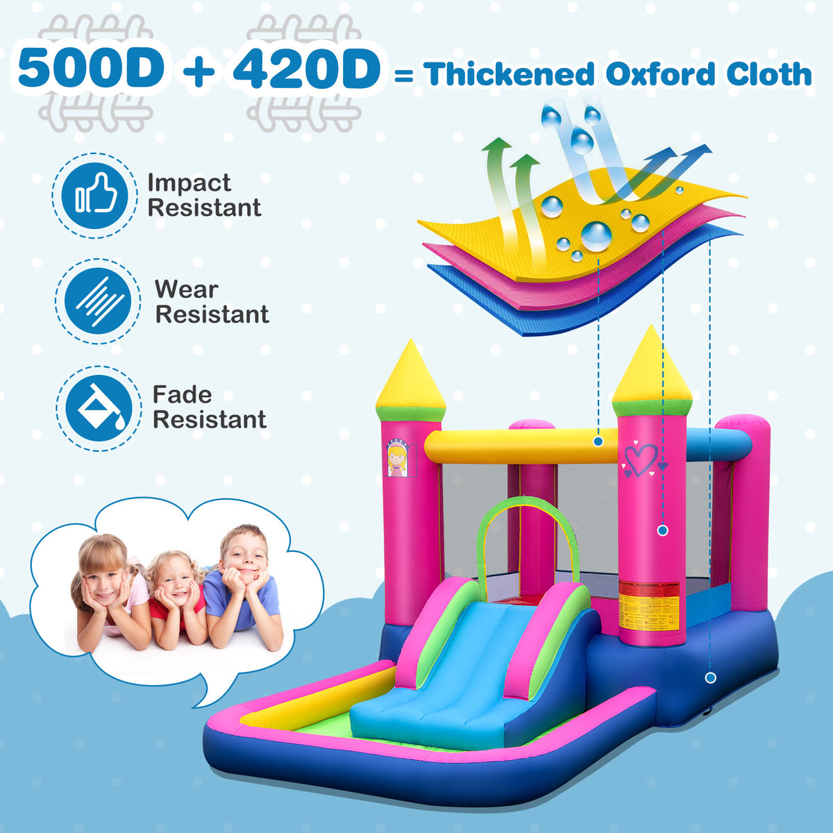 Inflatable Bounce House, 4-in-1 Kids Princess-themed Bouncer w/ Slide