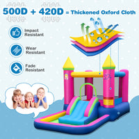 Inflatable Bounce House, 4-in-1 Kids Princess-themed Bouncer w/ Slide