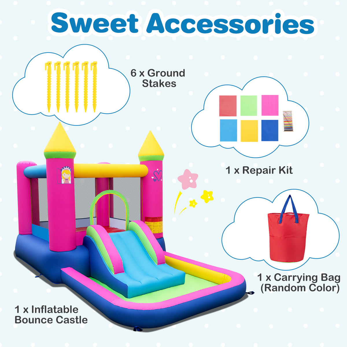 Inflatable Bounce House, 4-in-1 Kids Princess-themed Bouncer w/ Slide