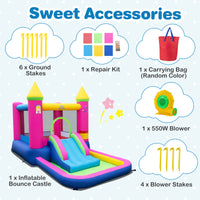 Inflatable Bounce House, 4-in-1 Kids Princess-themed Bouncer w/ Slide