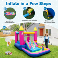 Inflatable Bounce House, 4-in-1 Kids Princess-themed Bouncer w/ Slide