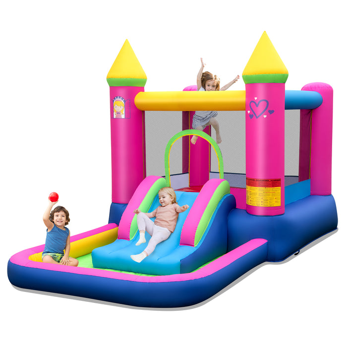 Inflatable Bounce House, 4-in-1 Kids Princess-themed Bouncer w/ Slide