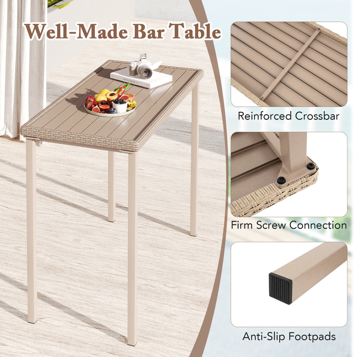 120 cm Outdoor Counter Height Table, for Backyard, Poolside, Balcony, Lawn