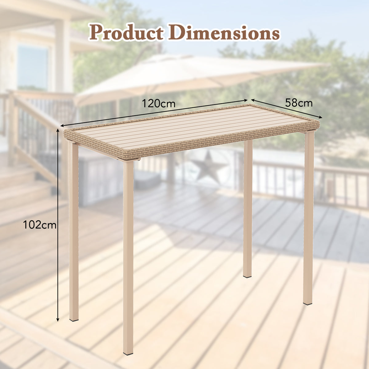 120 cm Outdoor Counter Height Table, for Backyard, Poolside, Balcony, Lawn