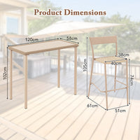 3 Pieces Patio Bar Table Set, Outdoor Bar Height Table & 2 Armless Chairs w/ Rattan Seat