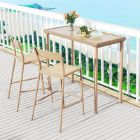 3 Pieces Patio Bar Table Set, Outdoor Bar Height Table & 2 Armless Chairs w/ Rattan Seat