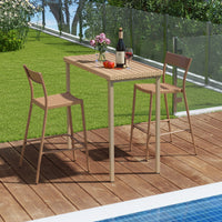 3 Pieces Patio Bar Table Set, Outdoor Bar Height Table & 2 Armless Chairs w/ Rattan Seat