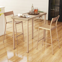 3 Pieces Patio Bar Table Set, Outdoor Bar Height Table & 2 Armless Chairs w/ Rattan Seat