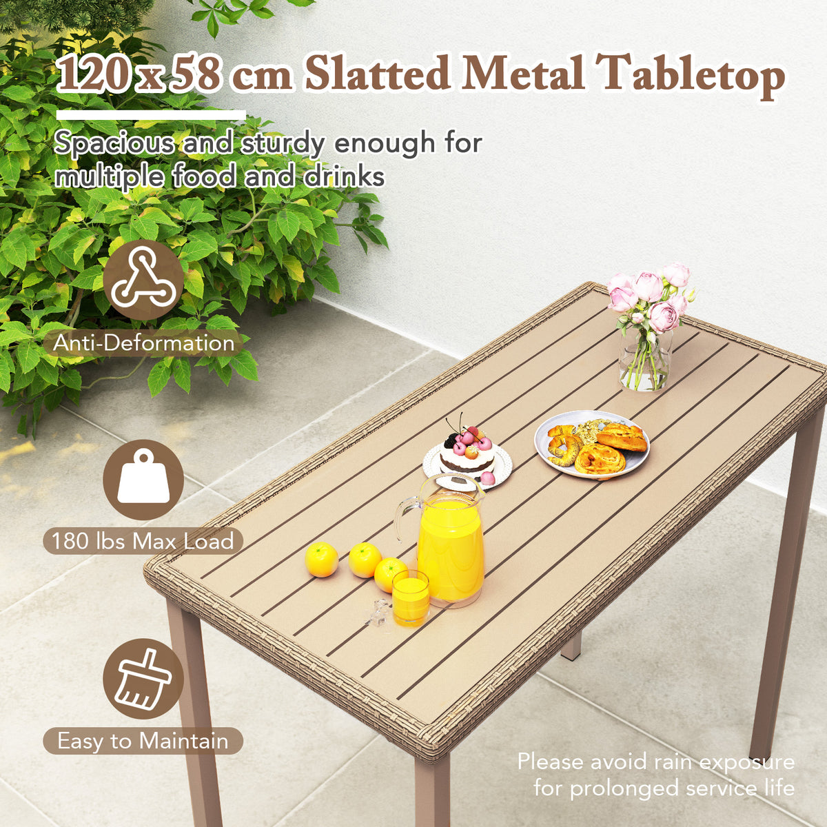 120 cm Outdoor Counter Height Table, for Backyard, Poolside, Balcony, Lawn