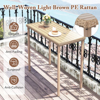 3 Pieces Patio Bar Table Set, Outdoor Bar Height Table & 2 Armless Chairs w/ Rattan Seat