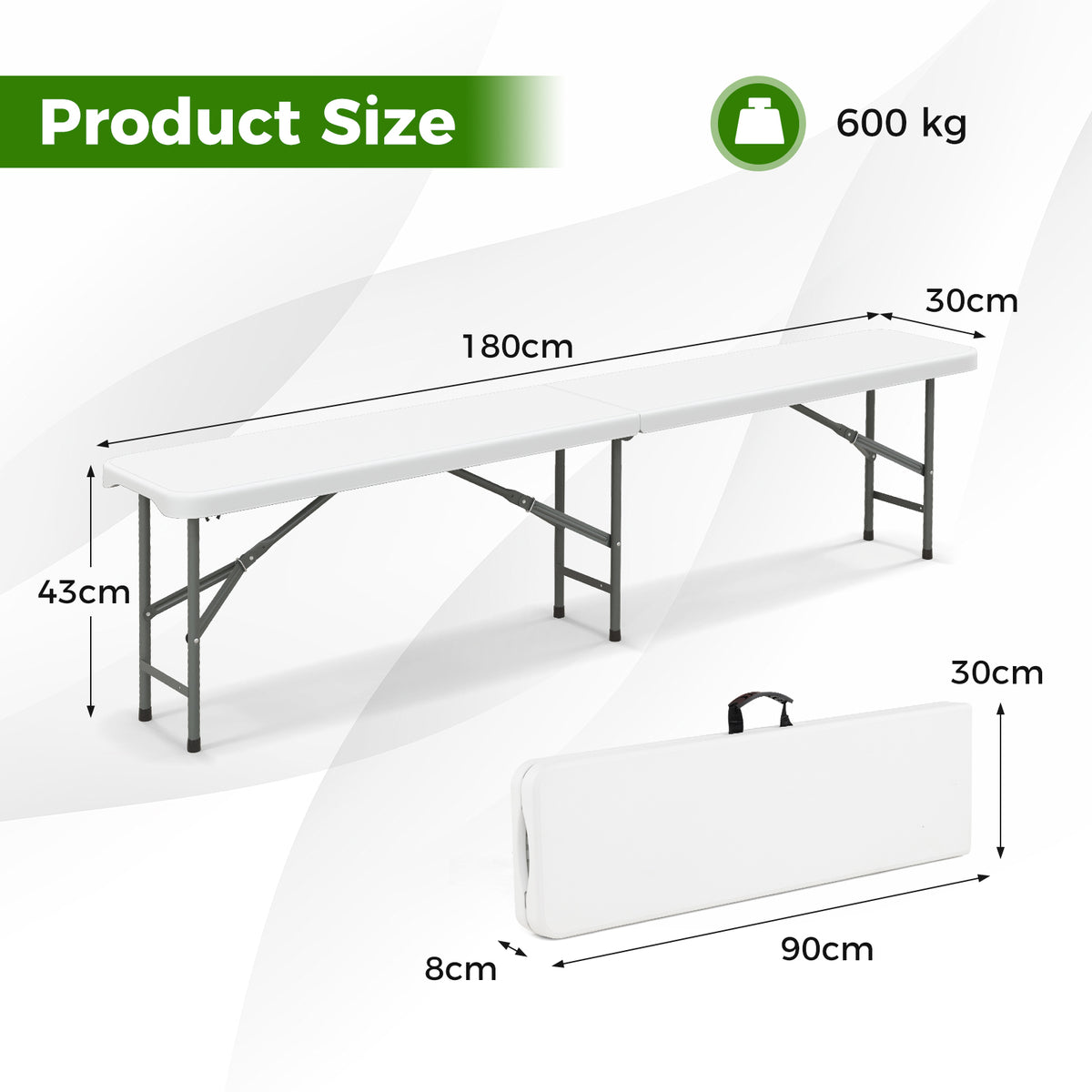 180cm Outdoor Plastic Folding Bench with Handle and Lock