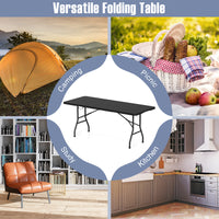 180cm Outdoor Portable Folding Table, 160kg Fold-in-Half Table w/ HDPE Tabletop, Safe Lock Mechanism, Patio Folding Dining Table w/ Carrying Handle for Party, Picnic, Camping