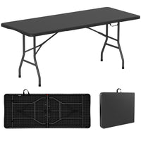 180cm Outdoor Portable Folding Table, 160kg Fold-in-Half Table w/ HDPE Tabletop, Safe Lock Mechanism, Patio Folding Dining Table w/ Carrying Handle for Party, Picnic, Camping