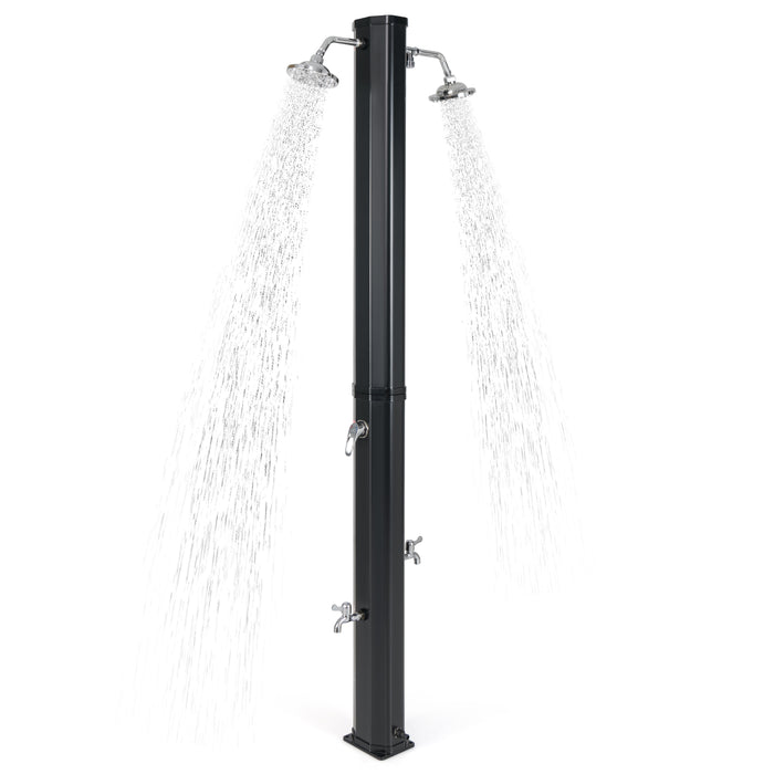 35 L Solar Heated Outdoor Shower w/ Dual Shower Heads, 2.2 M Outdoor Shower w/ 2 Swivel Shower Heads & 2 Foot Showers