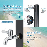 35 L Solar Heated Outdoor Shower w/ Dual Shower Heads, 2.2 M Outdoor Shower w/ 2 Swivel Shower Heads & 2 Foot Showers