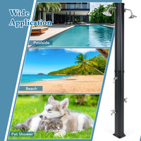 35 L Solar Heated Outdoor Shower w/ Dual Shower Heads, 2.2 M Outdoor Shower w/ 2 Swivel Shower Heads & 2 Foot Showers