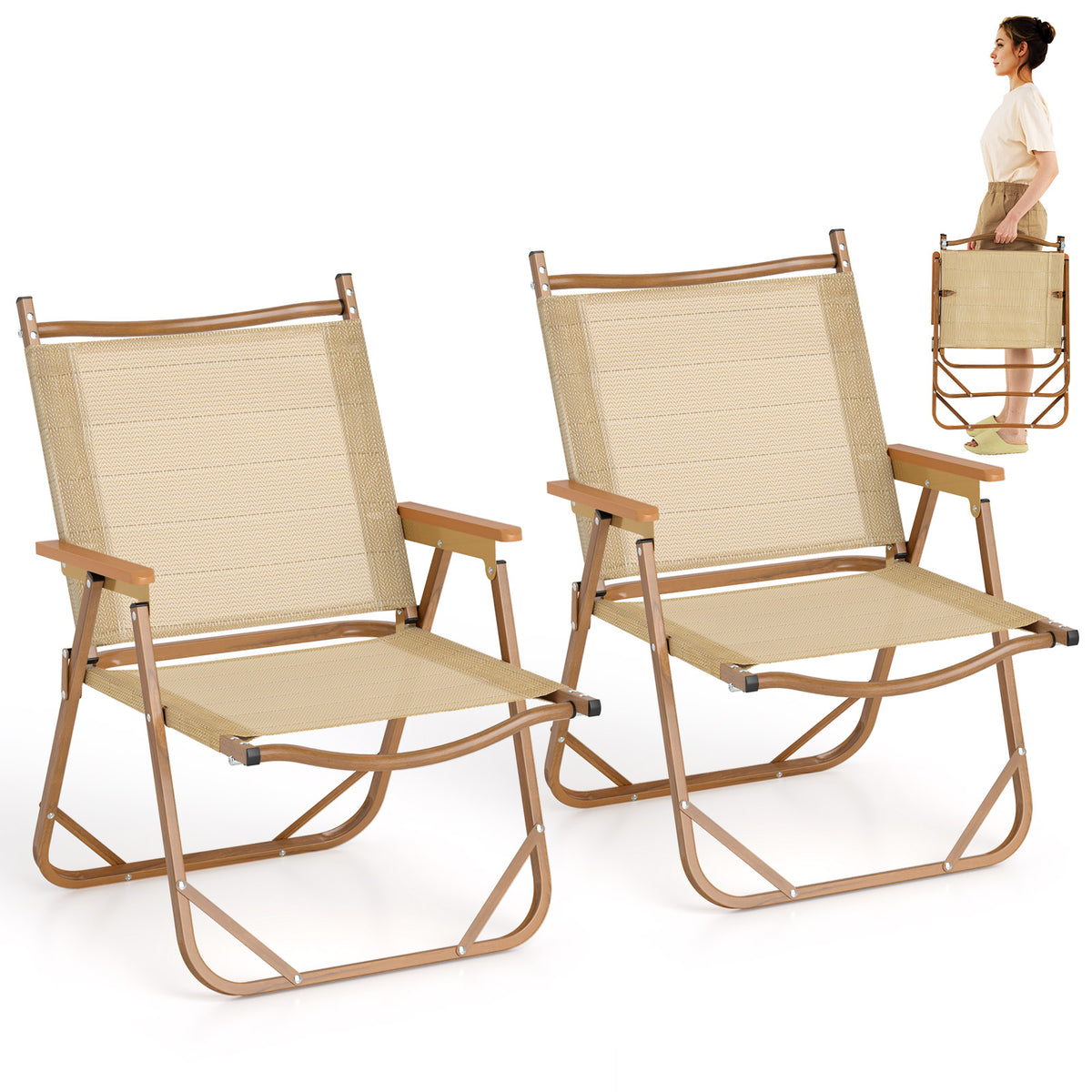 Folding Camp Chairs Set of 2, Lightweight Beach Chairs with Aluminum Frame