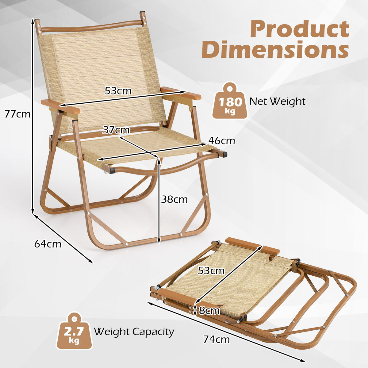 Folding Camp Chairs Set of 2, Lightweight Beach Chairs with Aluminum Frame