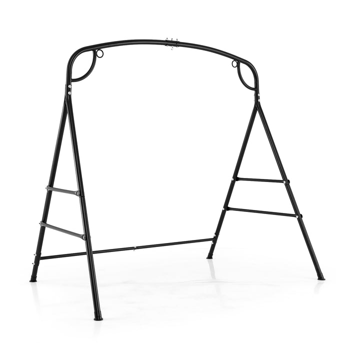 Patio Metal Swing Stand, Heavy-Duty A-Shaped Porch Swing Frame w/Double Side Bars & 2-Ring Design