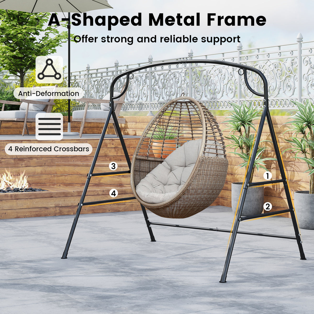 Patio Metal Swing Stand, Heavy-Duty A-Shaped Porch Swing Frame w